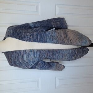 BLACK TAPE OPEN FRONT 3/4 SLEEVE SOFT CARDIGAN SWEATER BLUE GREEN CREAM NWT M